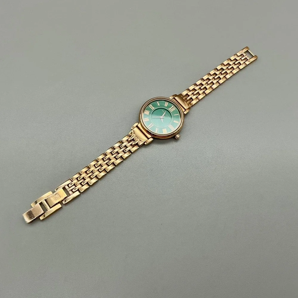 Anne Klein Watch Womens Rose Gold Tone Green Dial Roman Numeral 30mm NEW BATTERY